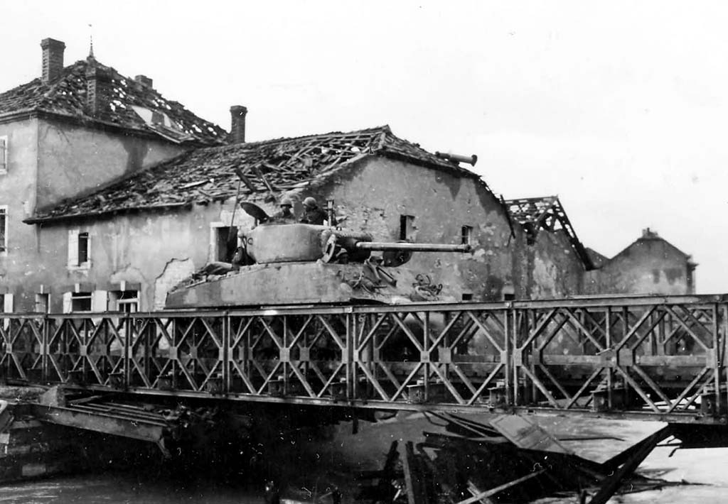 Able Company, 761st Tank Battalion Crossing the Seille River in France, Nov. 9, 1944