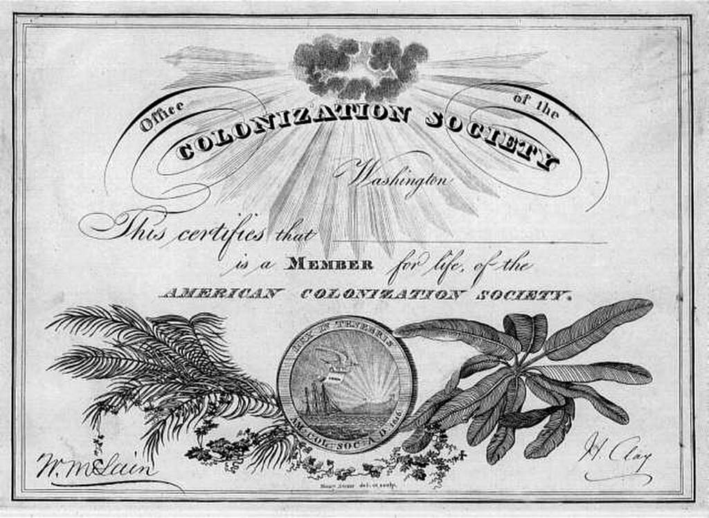 Membership Certificate, American Colonization Society