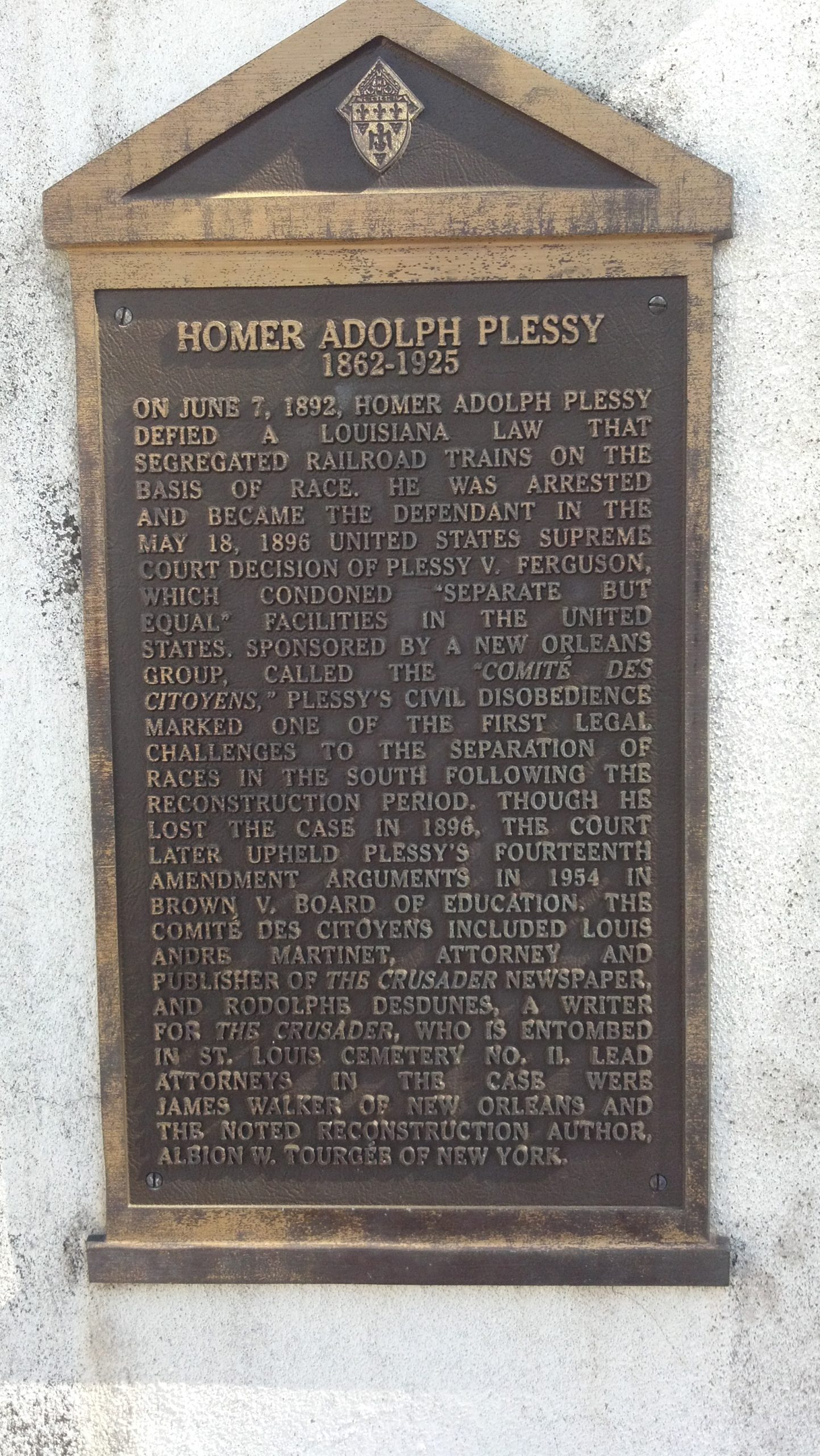 Homer Plessy tomb plaque