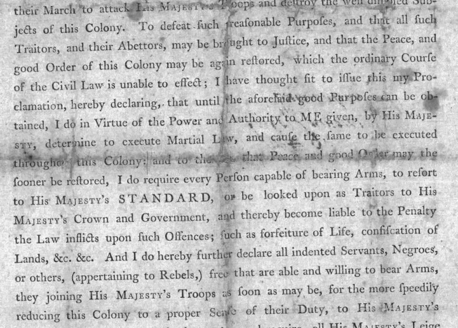 (1775) Lord Dunmore’s Proclamation