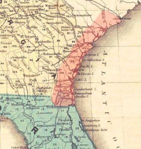 Map Showing 400,000 acres (in Orange) Granted to 10,000 Freedpeople, January 1865