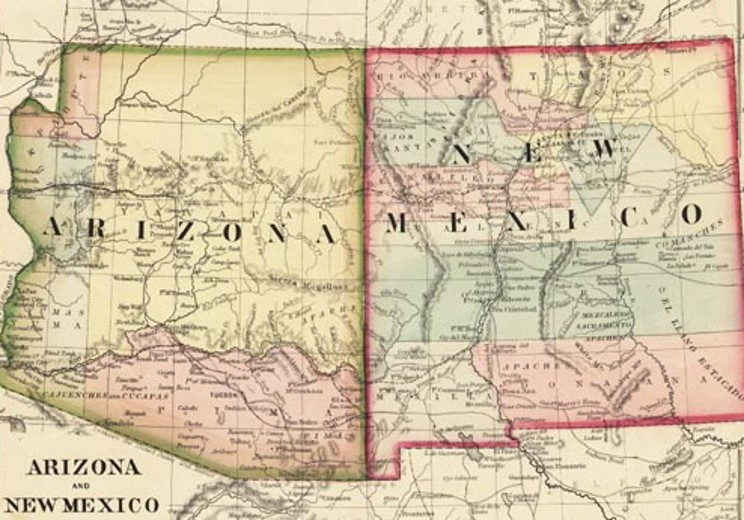 Map of Arizona and New Mexico