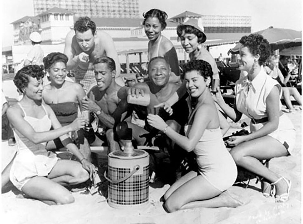 Sammy Davis Jr and beachgoers Chicken Bone Beach ca.1952