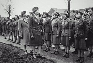 Major Charity E. Adams Inspects First Contingent of Black Women in the Women's Army Corps in England (public domain)