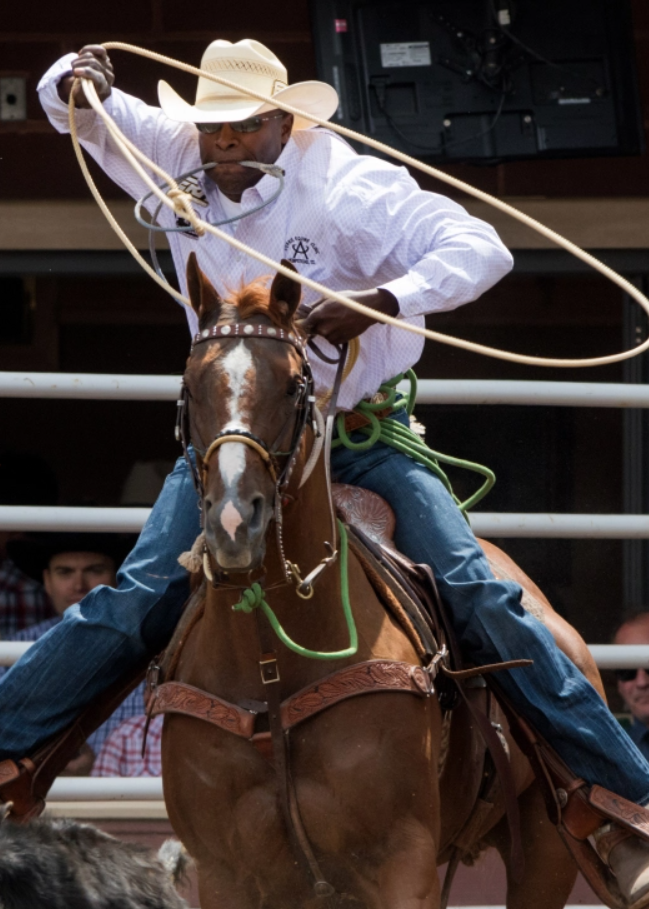 |Fred Whitfield after winning RodeoHouston's tie-down roping championship shootout|