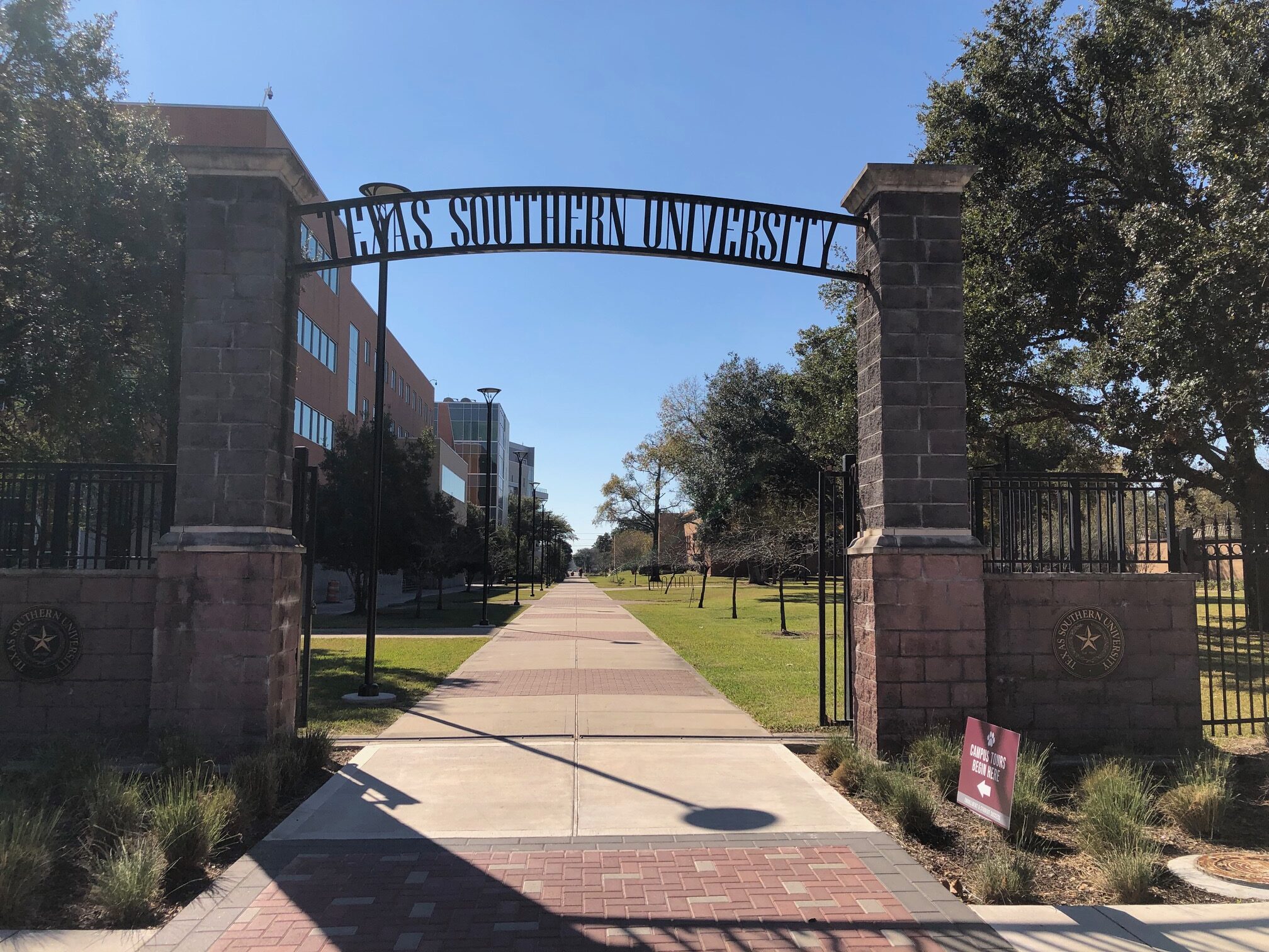 East Entrance to Texas Southern University|Texas Southern University| ||Thurgood Marshall Law School|Barbara Jordan-Mickey Leland School of Public Affairs Texas Southern University (Courtesy of the Quintard Taylor Collection)