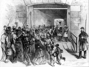 Formerly Enslaved African Americans Entering Fortress Monroe, 1861 (Public Domain Image)