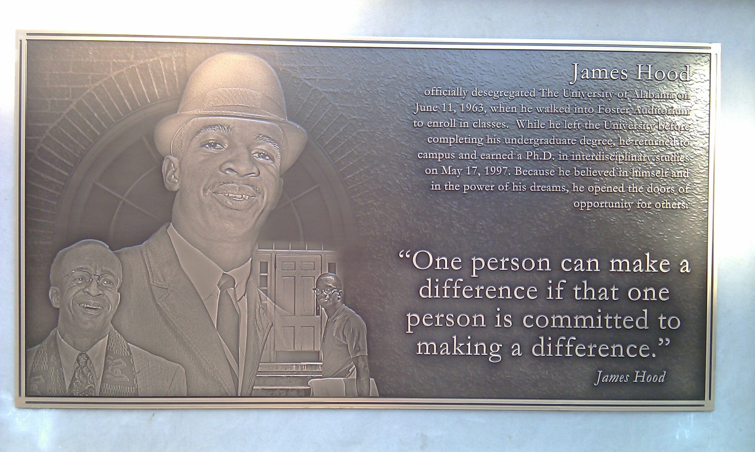 James Hood plaque|Integration of the University of Alabama